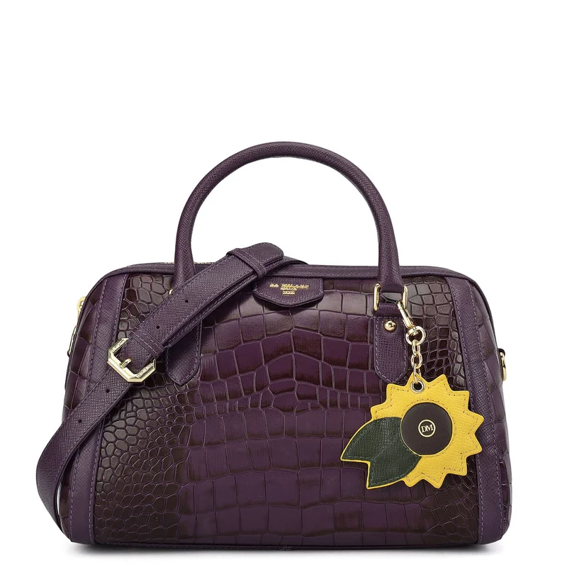 Da Milano Medium Croco Leather Bowler - Grapevine